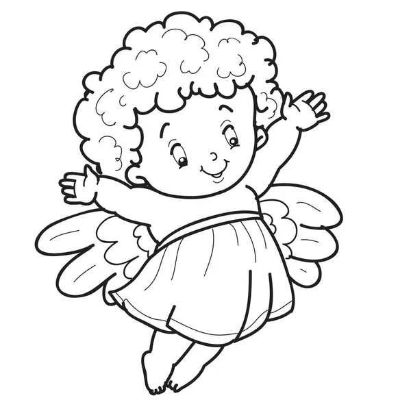 Criança personagem anjo é desenhado em contorno, coloração, objeto isolado sobre fundo branco, ilustração vetorial , —  Vetores de Stock