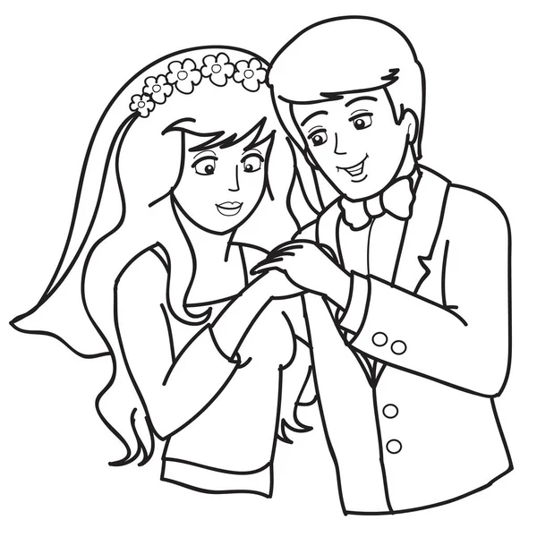新娘和新郎拥抱，半身像，草图，草图，婚礼，白色背景上的孤立物体，矢量插图, — 图库矢量图片