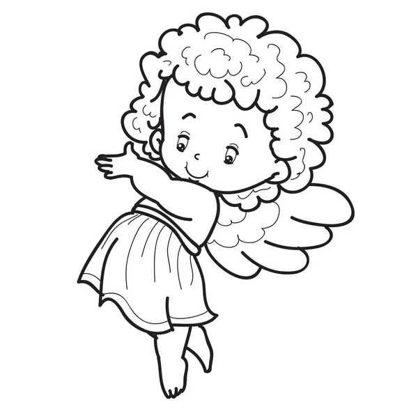 Criança personagem anjo é desenhado em contorno, coloração, objeto isolado sobre fundo branco, ilustração vetorial , — Vetor de Stock