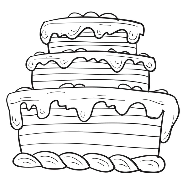 Σκίτσο τριώροφης τούρτας, διανυσματική απεικόνιση, σχέδιο περιγράμματος, απομονωμένο αντικείμενο σε λευκό φόντο, — Διανυσματικό Αρχείο