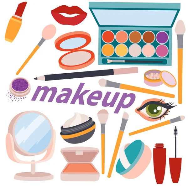 Set van cosmetica en dingen voor schoonheidsbehandelingen, korst, zorg, vrouwelijke droom, geïsoleerd object op een witte achtergrond, vector illustratie, — Stockvector