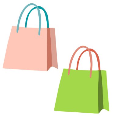 İki market poşeti, beyaz arka planda izole nesne, vektör illüstrasyonu,