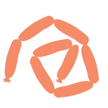 Beyaz arka planda bir grup sosis, düz, izole nesne, vektör illüstrasyonu,