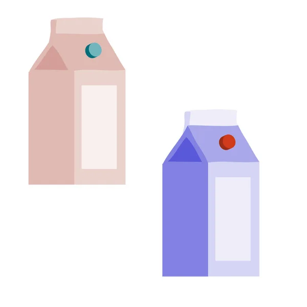 Conjunto de dos paquetes de leche en diferentes colores, plana, objeto aislado sobre fondo de mierda, ilustración vectorial , — Vector de stock