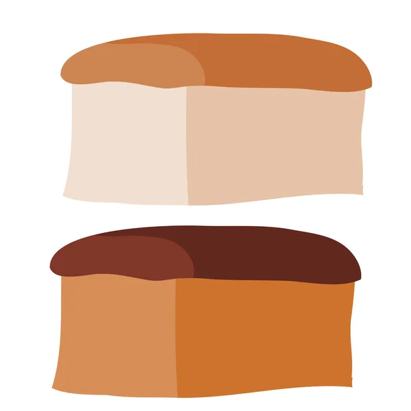 Készlet két kenyér világos és sötét kenyér, lapos, elszigetelt tárgy fehér alapon, vektor illusztráció, — Stock Vector