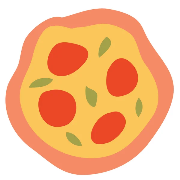 Ganze Pizza mit Tomaten, flaches, isoliertes Objekt auf weißem Hintergrund, Vektorillustration, — Stockvektor