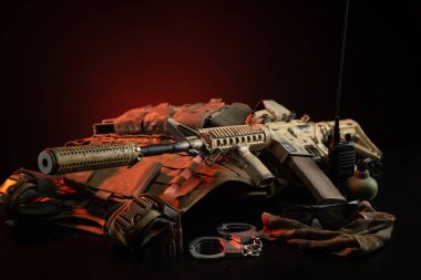 the weapons, armor, and ammunition of a special military unit or FBI police officer