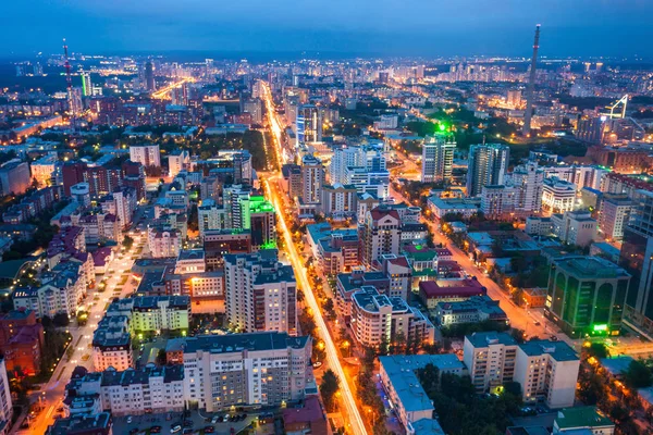 Ekaterimburgo Vista Panorámica Aérea Por Noche Ekaterinburg Cuarta Ciudad Más — Foto de Stock