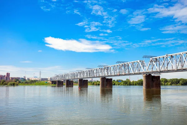 Bridge cross Ob river — Stock Image Bridge cross Ob river Royalty Free Stock Images