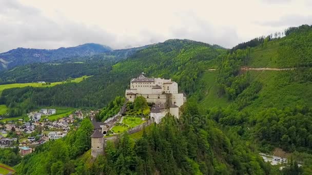 Hohenwerfen Castle aerial, Austria — Stock Video