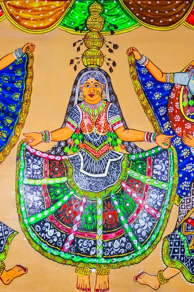 Rajasthan kobiety saree taniec malarstwo — Zdjęcie stockowe
