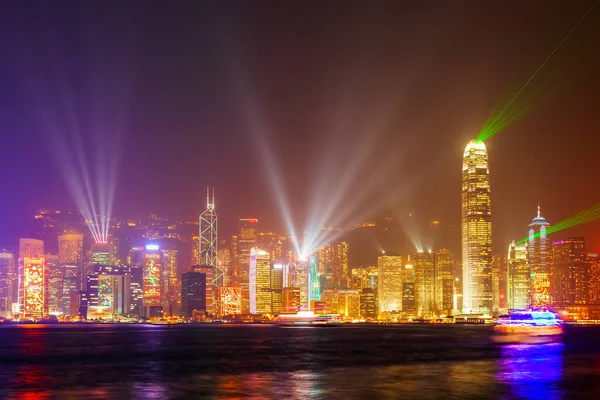 Hong Kong Island Skyline Light Show Viewed Victoria Harbour Waterfront — Stock Photo, Image