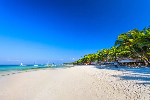 Vacanza Tropicale Sulla Spiaggia Sabbia Bianca Nell Isola Boracay Nelle — Foto Stock