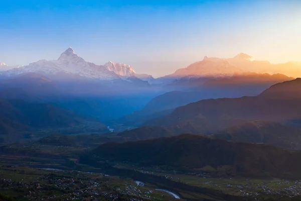 Annapurna Maciço Vista Panorâmica Aérea Sarangkot Ponto Vista Colina Himalaia — Fotografia de Stock