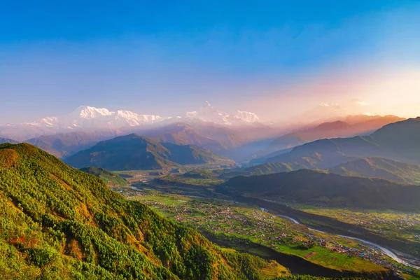 Massif Annapurna Vue Panoramique Aérienne Depuis Belvédère Sarangkot Dans Chaîne — Photo
