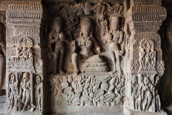 Sculptures Relief Temple Kailasa Kailash Dans Les Grottes Ellora Maharashtra — Photo