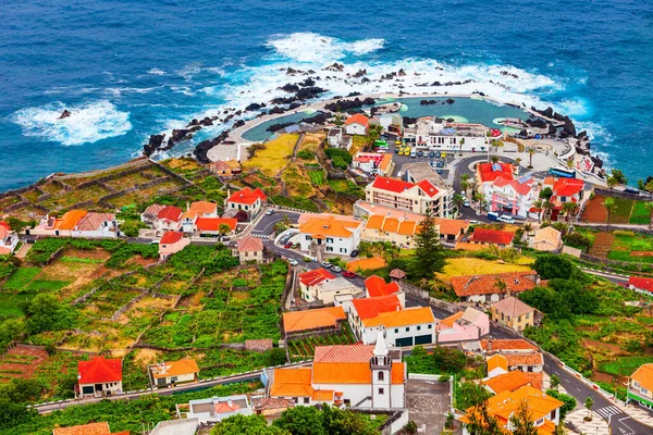 Porto Moniz Città Aerea Vista Panoramica Isola Madeira Portogallo — Foto Stock