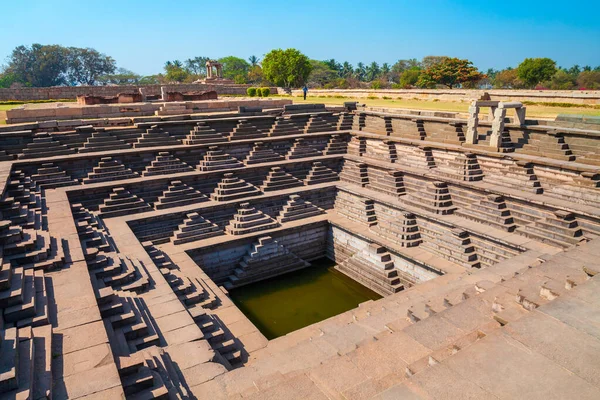 Tanque Água Quadrado Pisado Hampi Centro Império Hindu Vijayanagara Estado — Fotografia de Stock