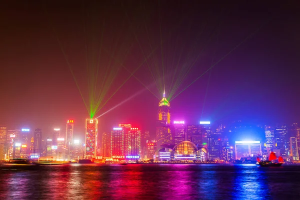 Hong Kong აruari 2013 Hongkong Island Skyline Med Ljusshow Sedd — Stockfoto