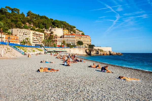 Nice Frankrike September 2018 Plage Blue Beach Huvudstrand Nice Stad — Stockfoto