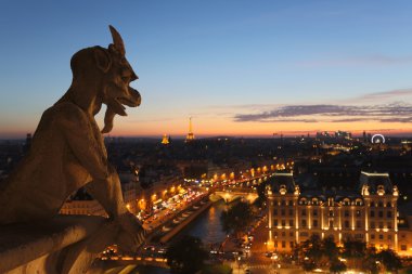 Chimeras Notre Dame günbatımı üzerinde