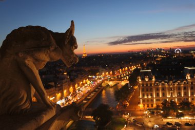 Chimeras Notre Dame günbatımı üzerinde