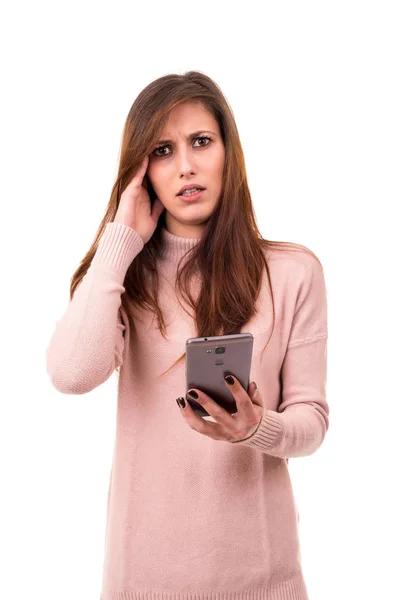 Belle femme avec téléphone — Photo