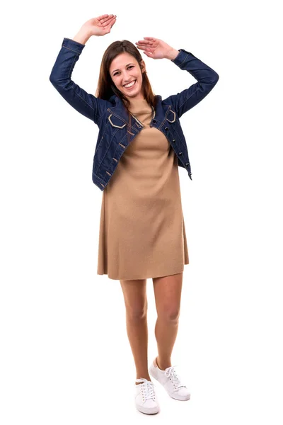 Kobieta z podniesione ramiona — Zdjęcie stockowe