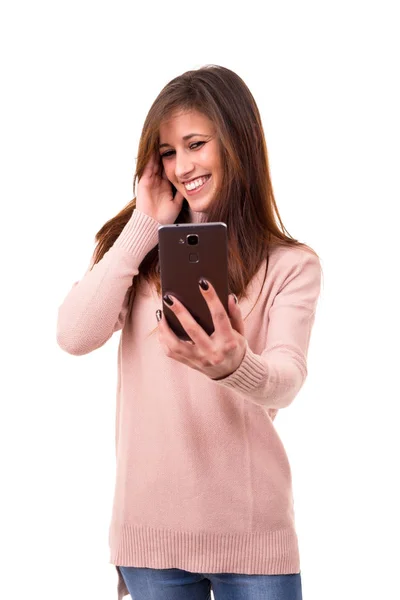 Kobieta robiąca selfie — Zdjęcie stockowe