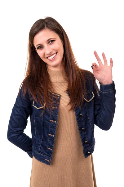 Woman showing ok sign — Stock Photo, Image