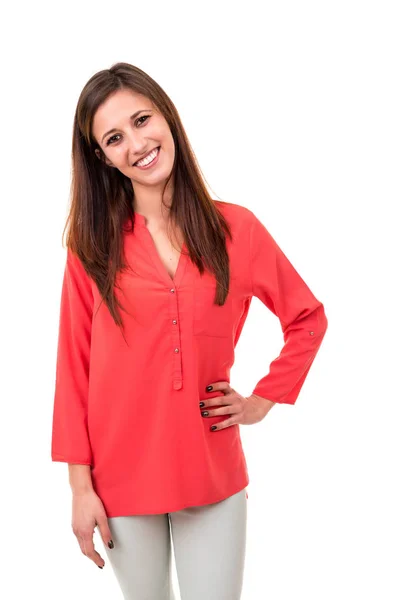 Woman in red shirt — Stock Photo, Image