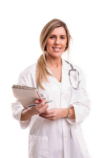 Medic poseren met laptop — Stockfoto