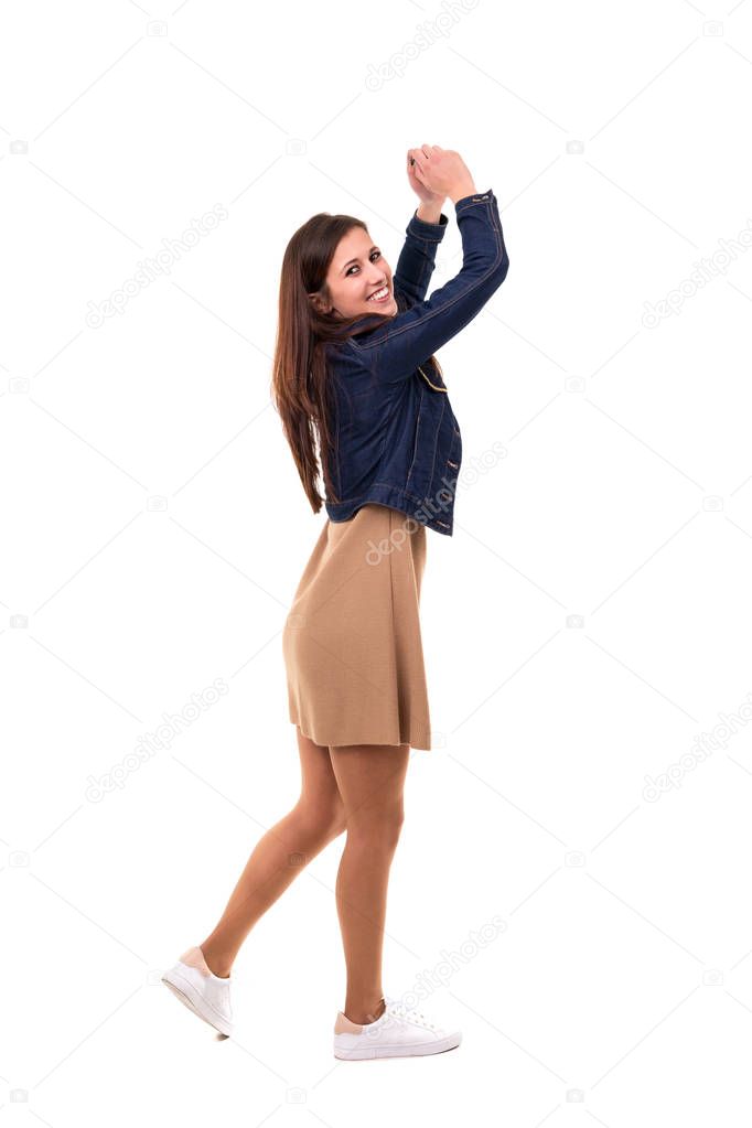 woman with raised arms