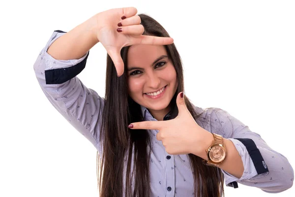 Junge Frau macht Rahmen — Stockfoto