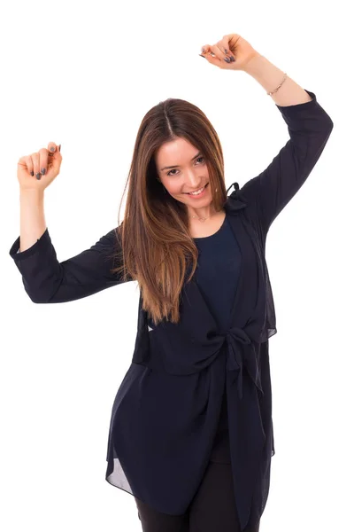 Mujer feliz con los brazos levantados — Foto de Stock