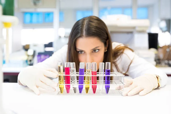 Schöne junge Wissenschaftlerin arbeitet — Stockfoto