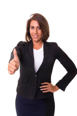 Başparmak ile güzel genç kadın