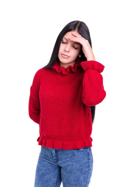 Junge Frau Mit Starken Kopfschmerzen Isoliert Vor Weißem Hintergrund — Stockfoto