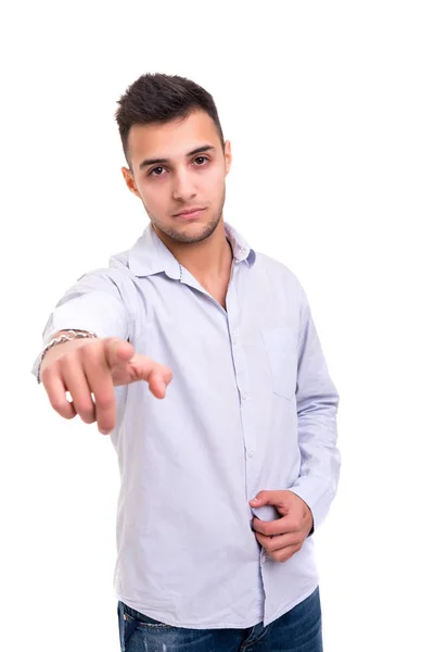 Handsome Young Man Pointing You Isolated White Background — Stock Photo, Image