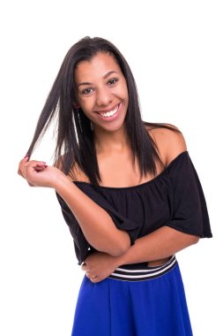 Gülümseyen güzel Afrikalı kadın stüdyo çekim