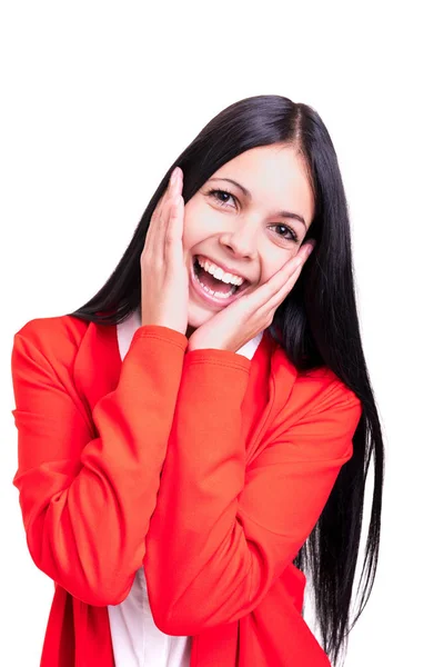 Surprise Jeune Femme Isolée Sur Fond Blanc — Photo