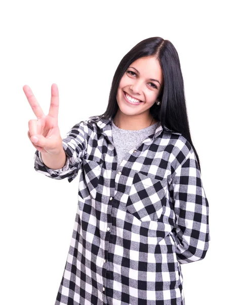 Young Woman Signaling Isolated White Background — Stock Photo, Image