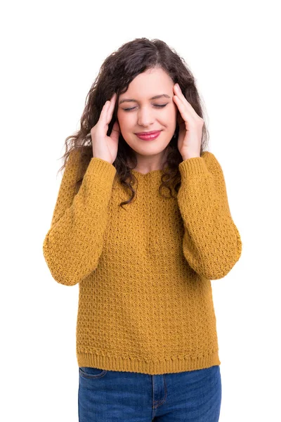 Young Woman Strong Headache Isolated White Background — Stock Photo, Image