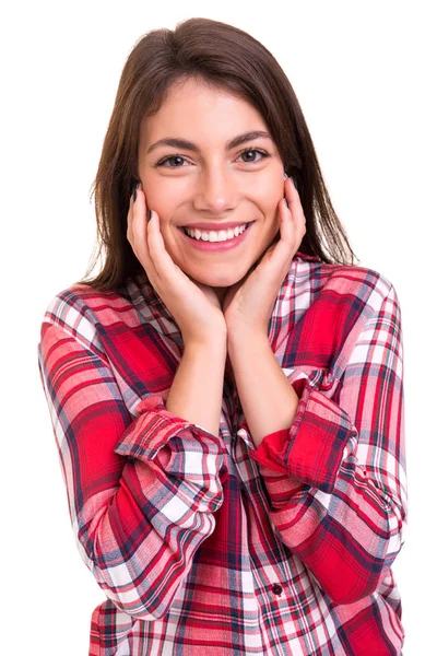 Studio Shot Smiling Young Casual Woman — Stock Photo, Image