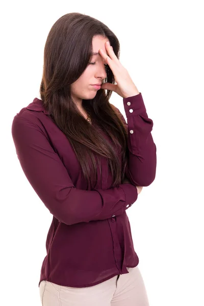 Junge Frau Mit Starken Kopfschmerzen Isoliert Auf Weißem Hintergrund — Stockfoto