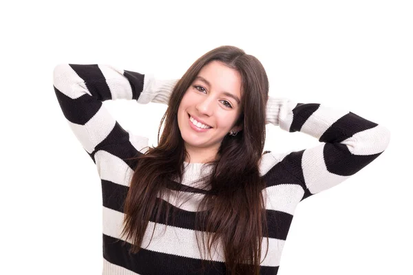 Studio Girato Una Bella Giovane Donna Casuale Isolato Sfondo Bianco — Foto Stock