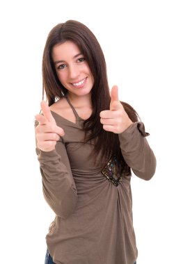 Sen, beyaz arka plan üzerinde izole gösteren genç güzel kadın