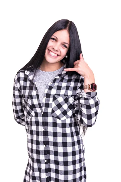 Happy Young Student Making Call Sign Hand — Stock Photo, Image