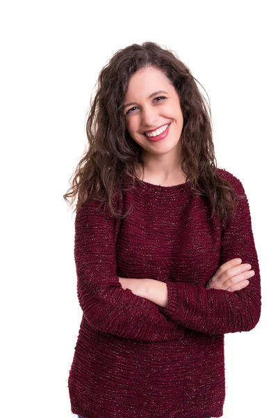 Studio Shot Van Een Mooie Jonge Casual Vrouw Geïsoleerd Witte — Stockfoto