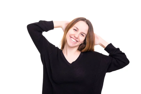 Studio Shot Beautiful Young Casual Woman Isolated White Background — Stock Photo, Image